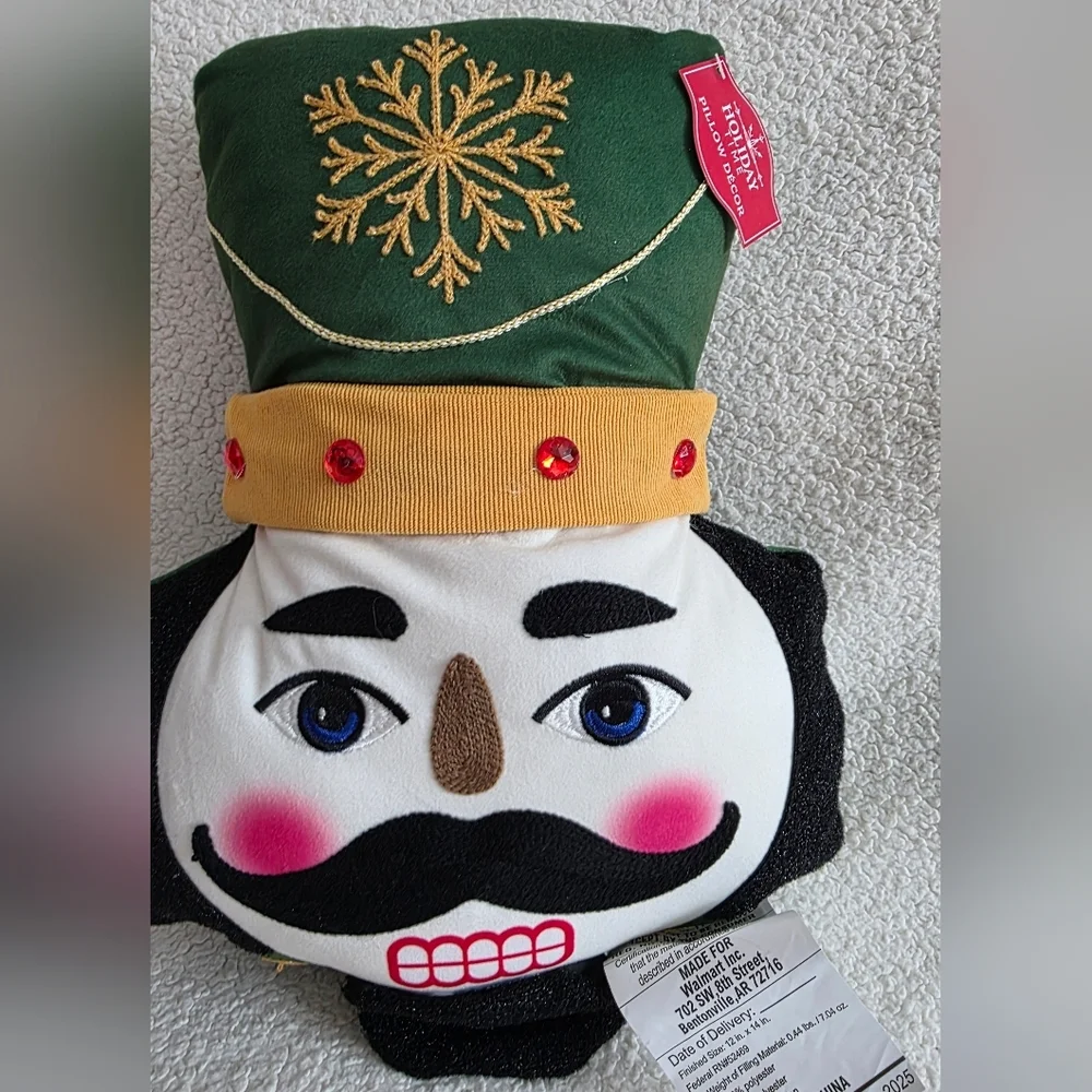Holiday time 2025 Christmas Nutcracker classic character Pillow Green Gold NWT